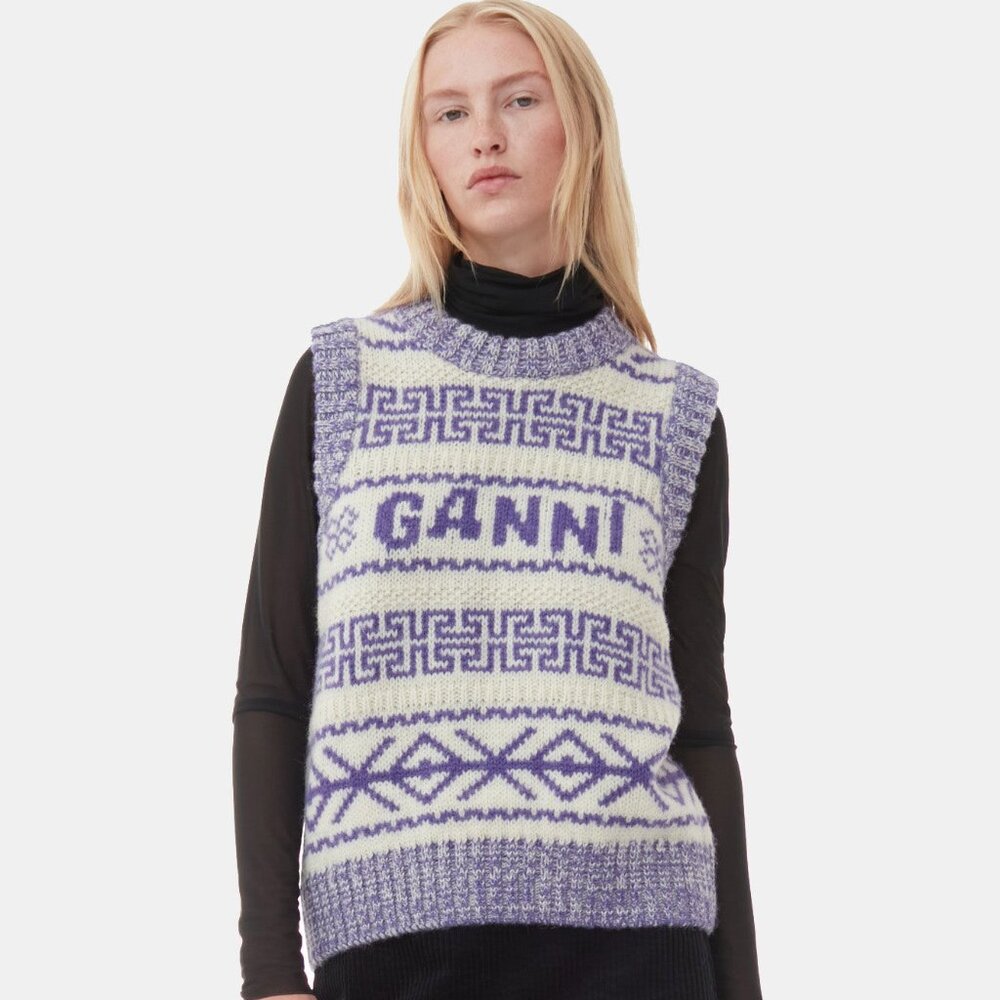 GANNI Purple Lambswool O-neck Vest NWT